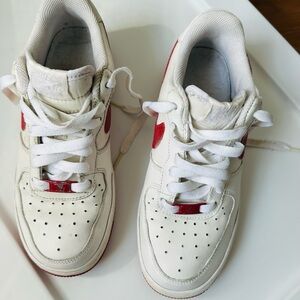 Nike AirForce 1 White and Red Sneakers